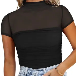 NWT REORIA Women’s Sheer Mesh Ruched Bodysuit – Medium thumbnail 3