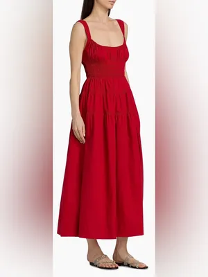 NEW DÔEN Clover organic Cotton Deep tomato Red Sleeveless Midi-Dress SZ M thumbnail 3