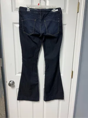 Express Dark Blue Flare Jeans with Faded Front Panels thumbnail 2
