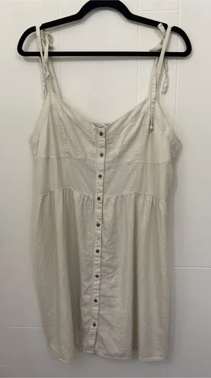 Aerie Linen Blend Tie Strap Dress Size XL Cream Babydoll Boho Beach Coastal thumbnail 1