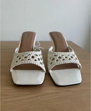 White Woven Wedge Sandals Size 8 thumbnail 3