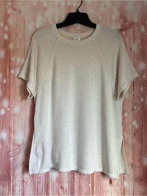 Offline By Aerie Heather Oatmeal Short Sleeve Side Slit Short Sleeve Sweatshirt thumbnail 1