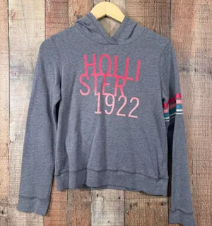 Hollister Womens Gray Graphic Hoodie Sweatshirt Medium 1922 Logo Athleisure thumbnail 1