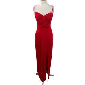 Vintage 90s Cache Gown Braided Twist Front Sweetheart High Slit Crepe Red 8 thumbnail 4
