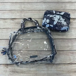 Vera Bradley Imperial Leaves Clear Travel Tote and Quilted Cosmetic Bag Set Gray thumbnail 2
