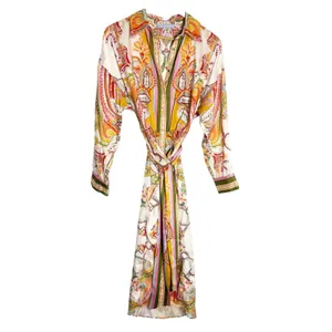 Antonio Melani Roxanne Baroque Paisley Belted Long Sleeve Midi Shirt Dress 2 thumbnail 2