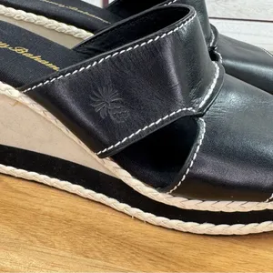 Tommy Bahama Kamala Wedge‎ Heel Leather Slide Sandals Black White 9 thumbnail 7