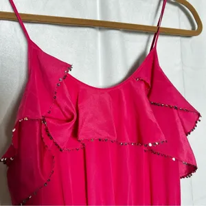 Rebecca Taylor Pink Silk Sequin Ruffle Spaghetti Strap Sleeveless Mini‎ Dress 0 thumbnail 4