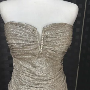 Hailey Adrianna Papell Dress Gold Metallic Ruched Strapless Bodycon Glam Hoco 10 thumbnail 3
