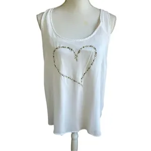 NWT NY&C Sleeveless Racerback Blouse Ivory XL Bling Heart Design Lightweight Su thumbnail 5