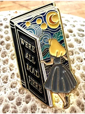 Alice in Wonderland Pin We’re All Mad Here Book Design Starry Night Rabbit Hole thumbnail 11