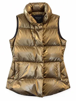 Athleta Downtown Metallic Vest Womens S Bronze Gold Down Puffer Quilted thumbnail 3