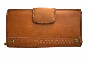Fossil Cognac Leather Wallet with Brass Logo Stud thumbnail 1
