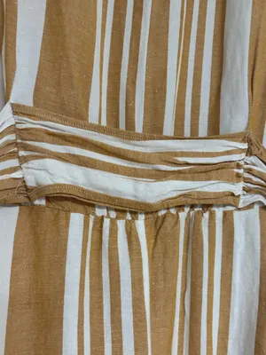 Ann Taylor Camel & White Striped Linen Blend Maxi Dress | Size Large | Belted thumbnail 7
