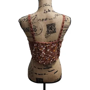 LA Hearts Brown Floral‎ Crop Top Lace Up Corset Style Tank Cami Size S thumbnail 2