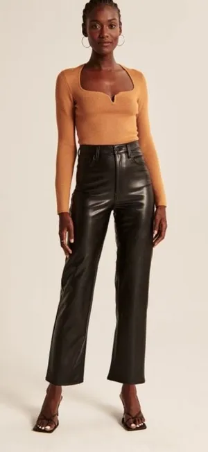 Abercrombie & Fitch The Ankle Straight Ultra High Rise Vegan Leather Pants 12/31 thumbnail 1