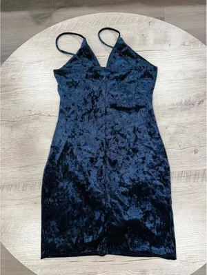 Windsor Navy Blue Velvet Bodycon Dress Ruched Wrap Mini Spaghetti Strap Deep V Cocktail thumbnail 8