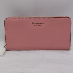 Kate Spade Womens Saffiano Leather Wallet Pink Zip Travel Minimalist Classic thumbnail 3