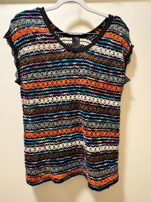 Free People New Romantics‎ crochet Chenille Stripe Knit Top Size Small Lace thumbnail 4