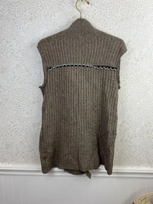 Free People Brown Knit Fringe Sleeveless Button Detail Vest - Size - Small thumbnail 4