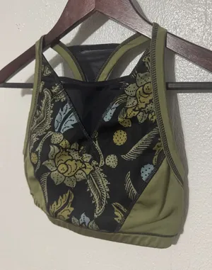 Free People Movement Vida Printed Sports Bra Jungle Floral Mesh Green Black XS thumbnail 1