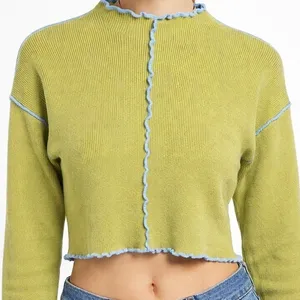 VTG Y2K Urban Outfitters Lettuce Edge Crop Knit Top Indie Mall Core Ribbed‎ Twee thumbnail 1