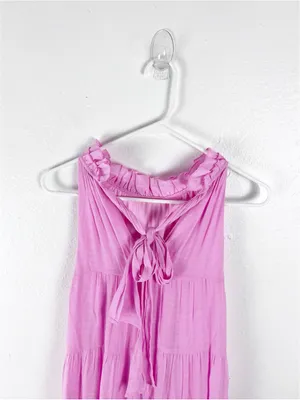ENTRO Pink High Neck Tie Back Sleeveless Pockets Tiered Dress Small Boho Casual thumbnail 8
