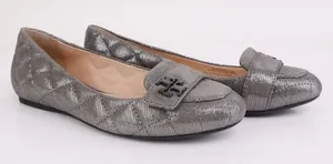 Tory Burch LEILA Quilted‎ Metallic Shimmer Loafers Metallic Pewter Size 7 thumbnail 1