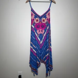 Flying Tomato Women Dress Medium Blue Pink Floral Geometric Handkerchief Hippie thumbnail 5