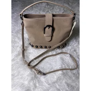 No Boundaries Moto Bucket Bag Beige Studded Crossbody Shoulder Purse NWT thumbnail 2