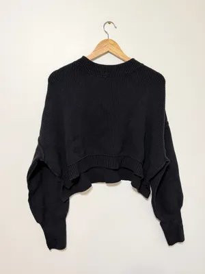 Free People Easy Street Crop Pullover Sweater Size Small Black Oversized Knit thumbnail 2