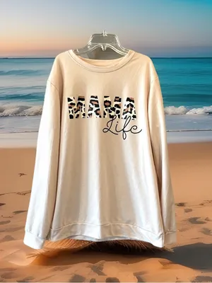Mama Life Beige Sweatshirt Comfy Womens Large thumbnail 7