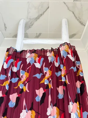 Halogen Pleated Floral-Print Sleeveless Dress - Burgundy Size Large thumbnail 7