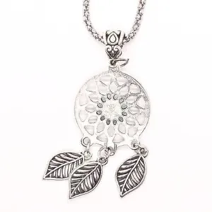 Boutique Silver Turquoise Dreamcatcher Feather Boho Necklace thumbnail 5