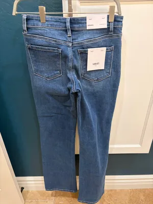 vervet denim mid rise relaxed long bootcut jeans revere dark wash T6136 thumbnail 9