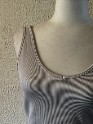Yogalicious Ribbed Scoop Crop Tank Top - Taupe thumbnail 2