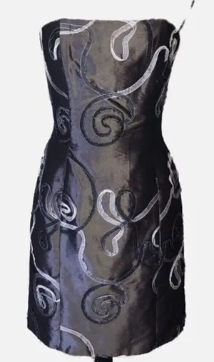 Vintage Jessica McClintock Dress Autumn Wedding Guest Strapless S XS Metallic 90 thumbnail 1