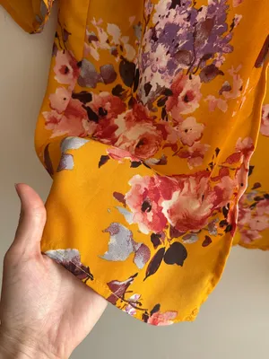 ADORA Golden Yellow Floral Bolero/Kimono Jacket/Cardigan, Size Small thumbnail 8