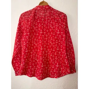 Anchor Print Shirt‎ Red White Cotton Old Navy Button Down Long Sleeve Sz M thumbnail 2