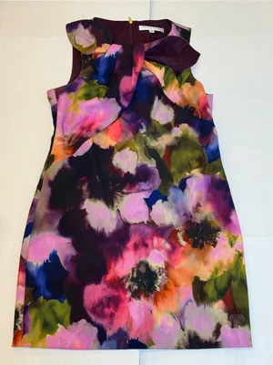 Trina Turk With A Twist Watercolor Floral Dress 10 Cocktail Wedding Guest Party thumbnail 8