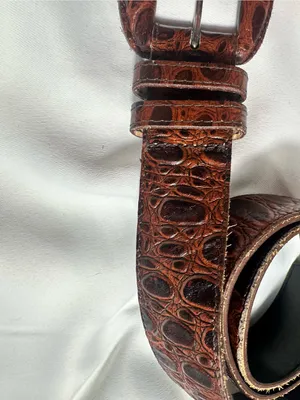 A10. Womens Vintage Krizia Brown Croc-Embossed Leather Belt with Silver Buckle thumbnail 2