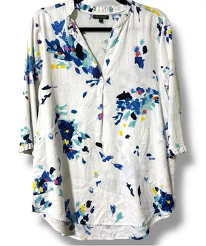 FOR CYNTHIA women’s medium hi low v-neck tunic with pockets 3/4 sleeves floral thumbnail 1