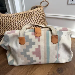 Vintage 90s Southwestern Pattern Canvas Satchel Clamshell Small Tote Mauve Teal thumbnail 2
