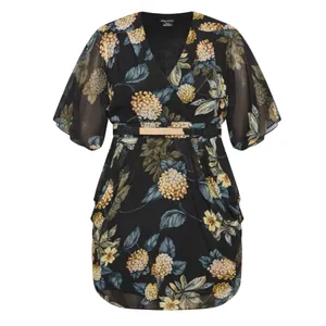 City Chic Ultra Glam Golden Hydrangea Floral Print Wrap Dress Size M/ 18 thumbnail 3