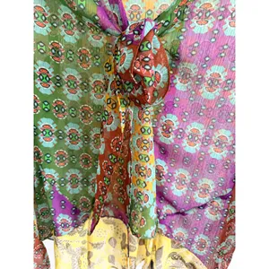 Zara Women Multi Color Patchwork Geometric Print Tie Front Beaded Blouse Medium thumbnail 4
