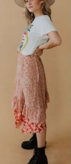 Free People Zuma Floral Tiered Skirt Women‘s Sz. 0 thumbnail 1