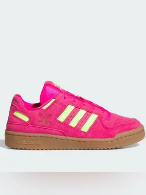Adidas FORUM LOW CL SHOES Hot Pink Suede Sneakers with Neon Yellow Stripes thumbnail 2