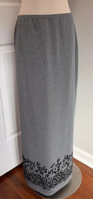 Y2k Grey Exact Change Velvet Floral Maxi Skirt thumbnail 1