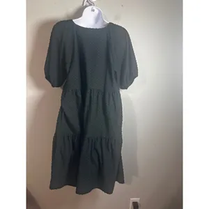 J.Crew Black Clip-Dot Tiered Mini Dress‎ Puff Sleeve Scoop Neck Small thumbnail 4