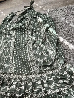 World Market Women's Cotton Tired Maxi Summer Halter Printed Dress Green New S/M thumbnail 8